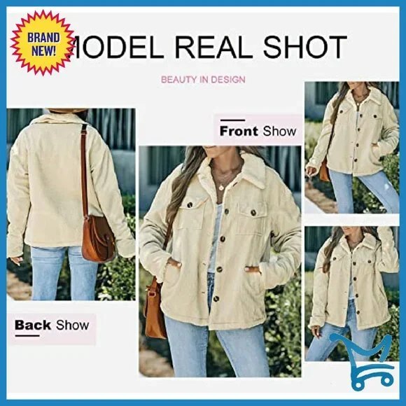 Corduroy Sherpa Jacket Button Down Fleece Collar Winter Coat - Picture 5 of 8